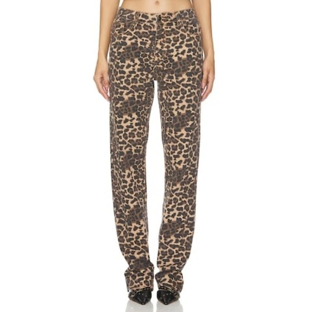 LIONESS Carmlea Jeans in Leopard print straight leg size medium 100% cotton